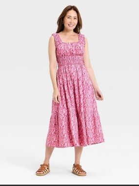 Universal Thread Pink Floral Tiered Strapless Midi Dress NWOT